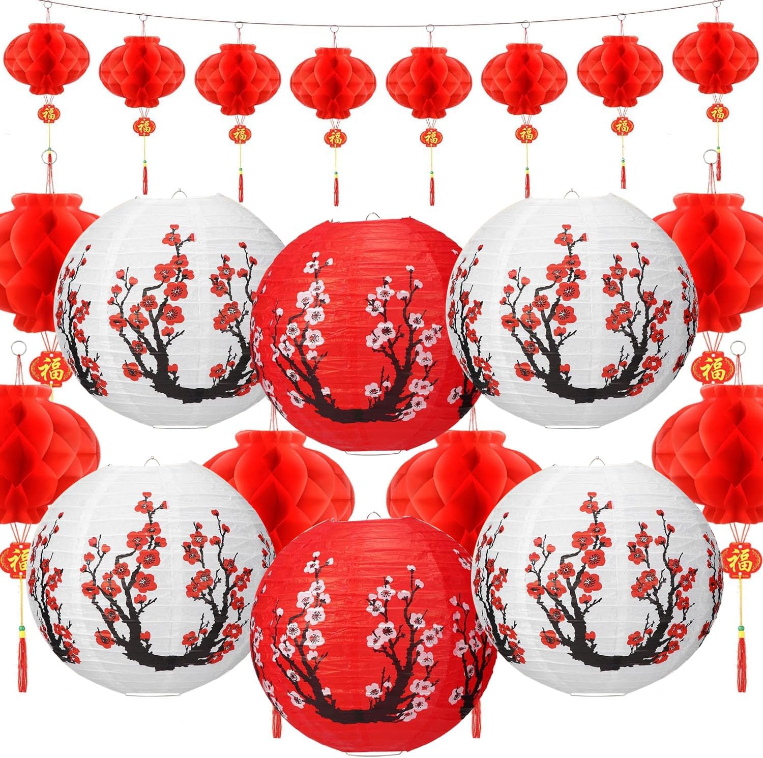 20 Pcs Cherry Blossom Paper Lanterns For Home Decor