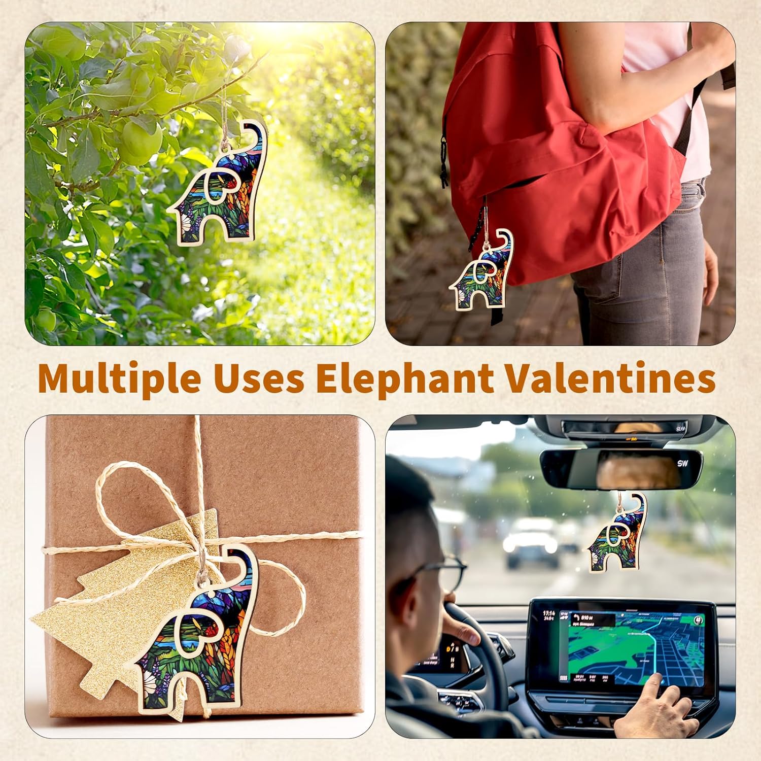 Wooden Elephant Ornament with Story Card Gift