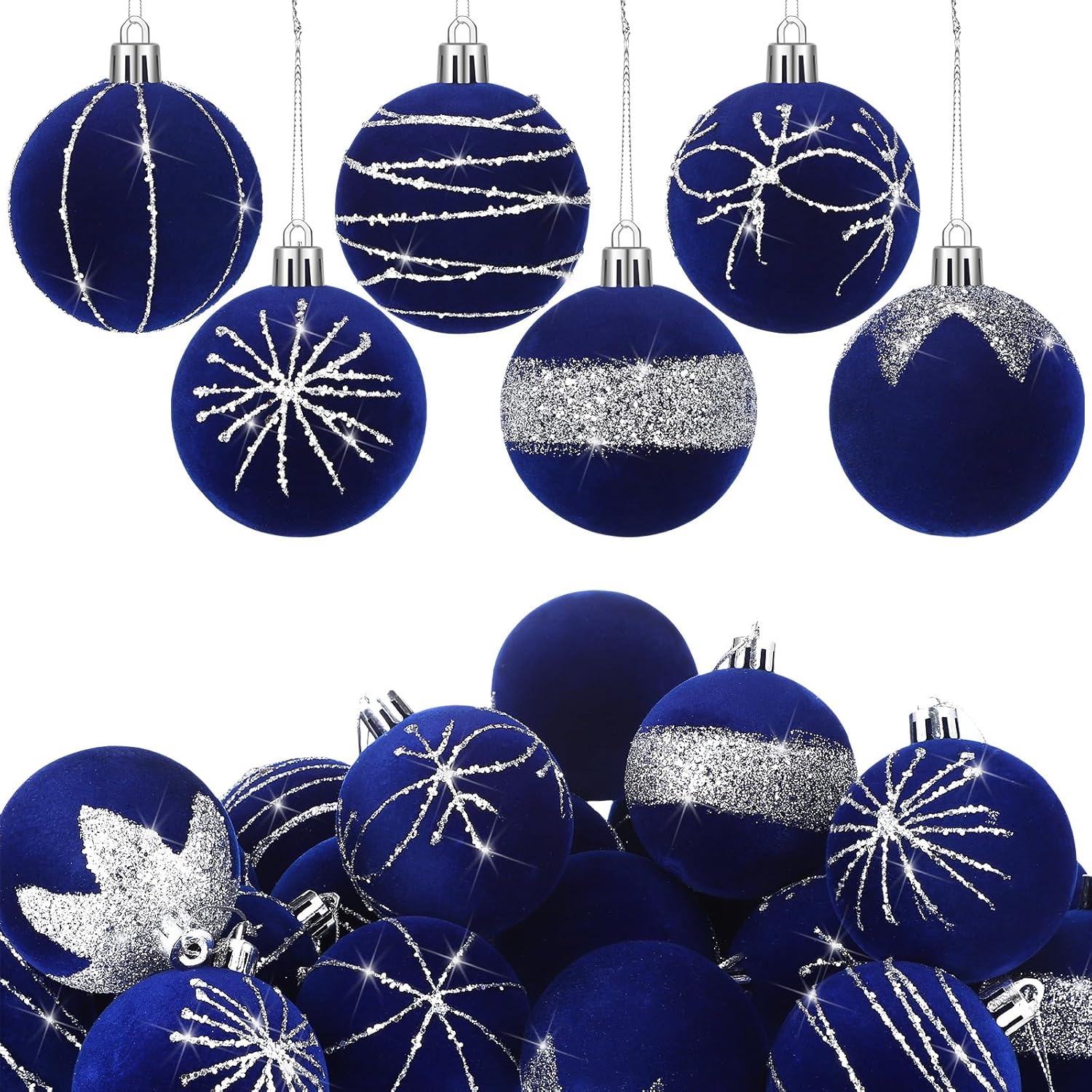 Namalu 24 Pcs Velvet Glitter Christmas Balls Set