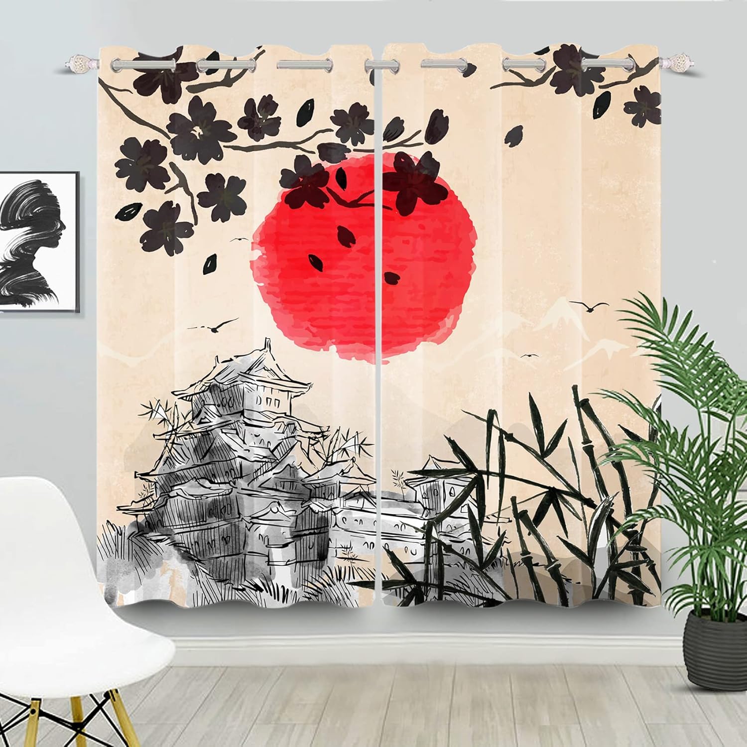 Umpoo Japanese Ukiyoe Blackout Curtains 2 Panels