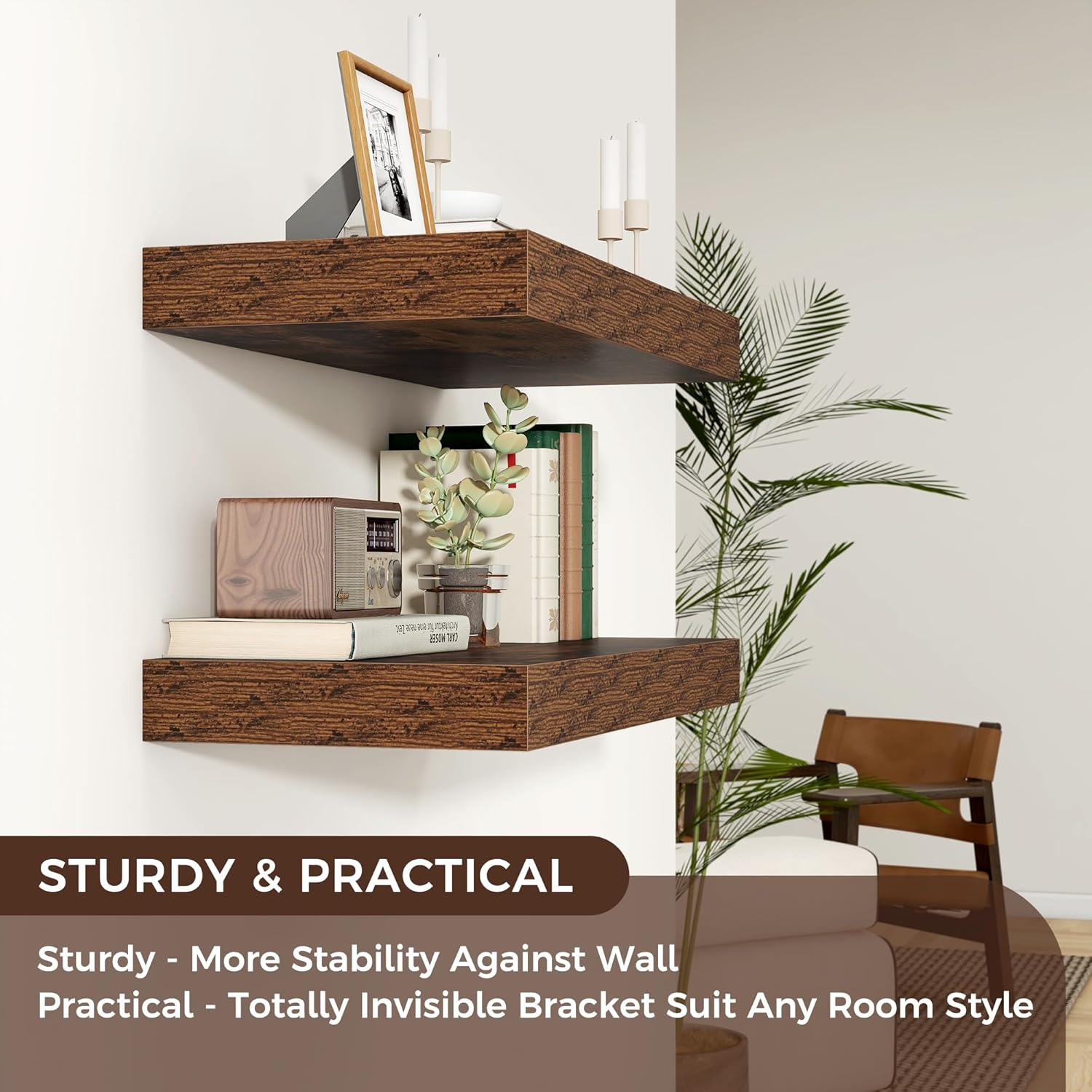 Venusmiles Floating Shelves for Wall 24x12 Inch Brown