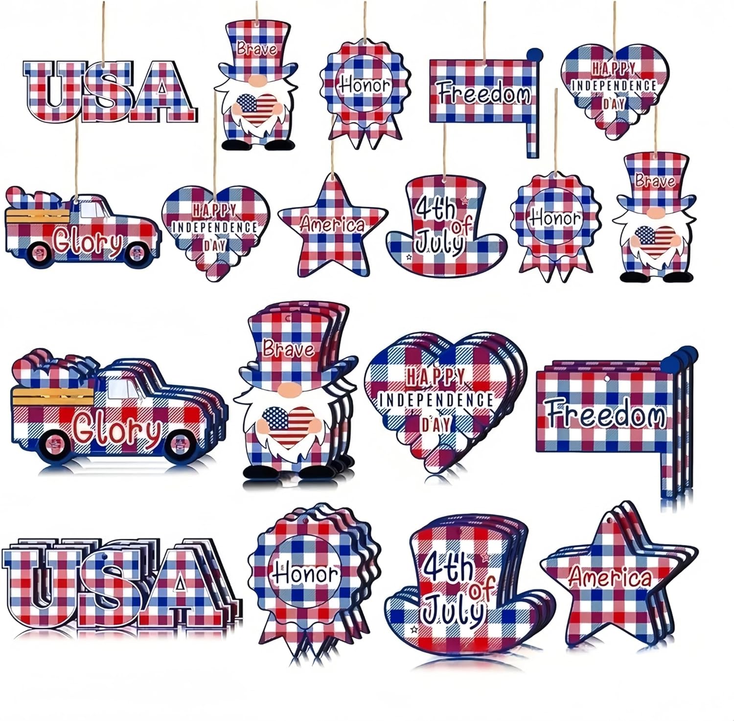 4th of July Patriotic Wood Tree Decorations 36Pcs Set
