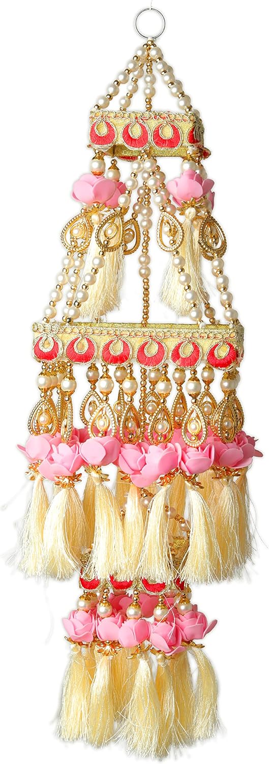 Square Hanging Jhoomar Pink Rose Decor for Home Wedding