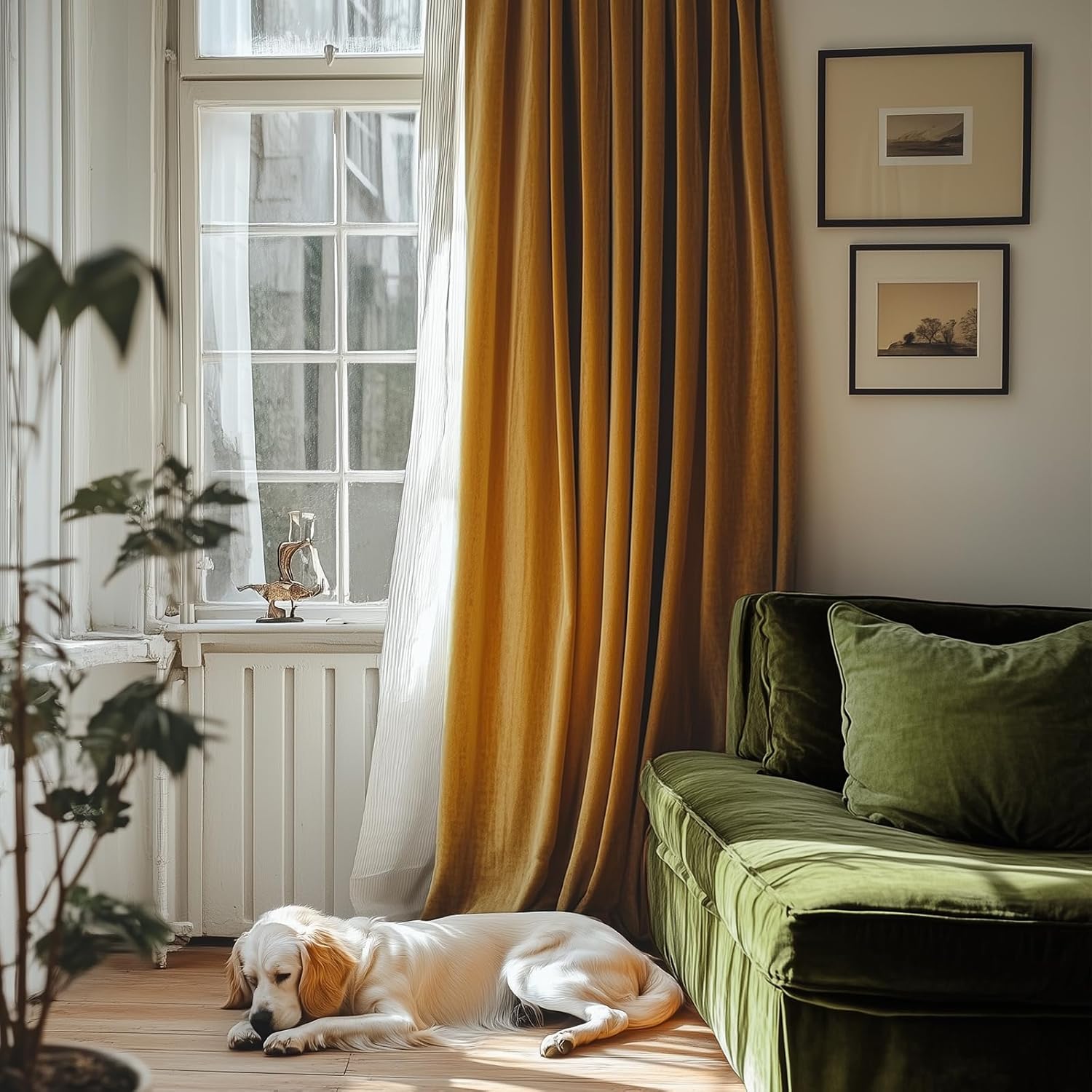 Lazzzy Gold Velvet Thermal Insulated Curtain 84 Inch Panel