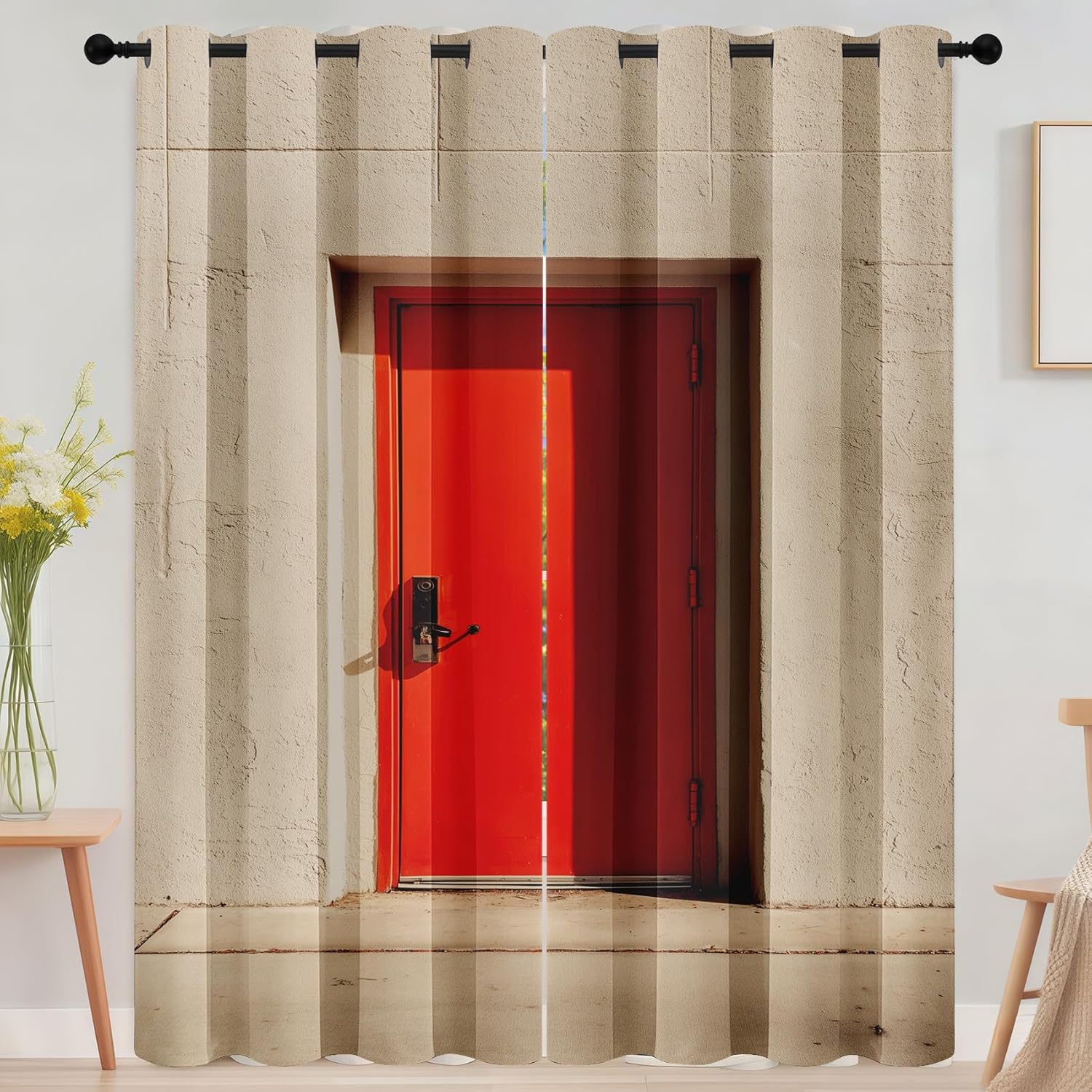 Concrete Frame Doorway Curtains 84 Inch Long with Grommet - 2 Panel Set