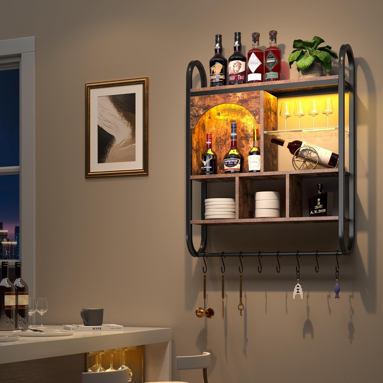 29 Inch Kitchen Shelves Wall Mounted with Lights 4 Tier