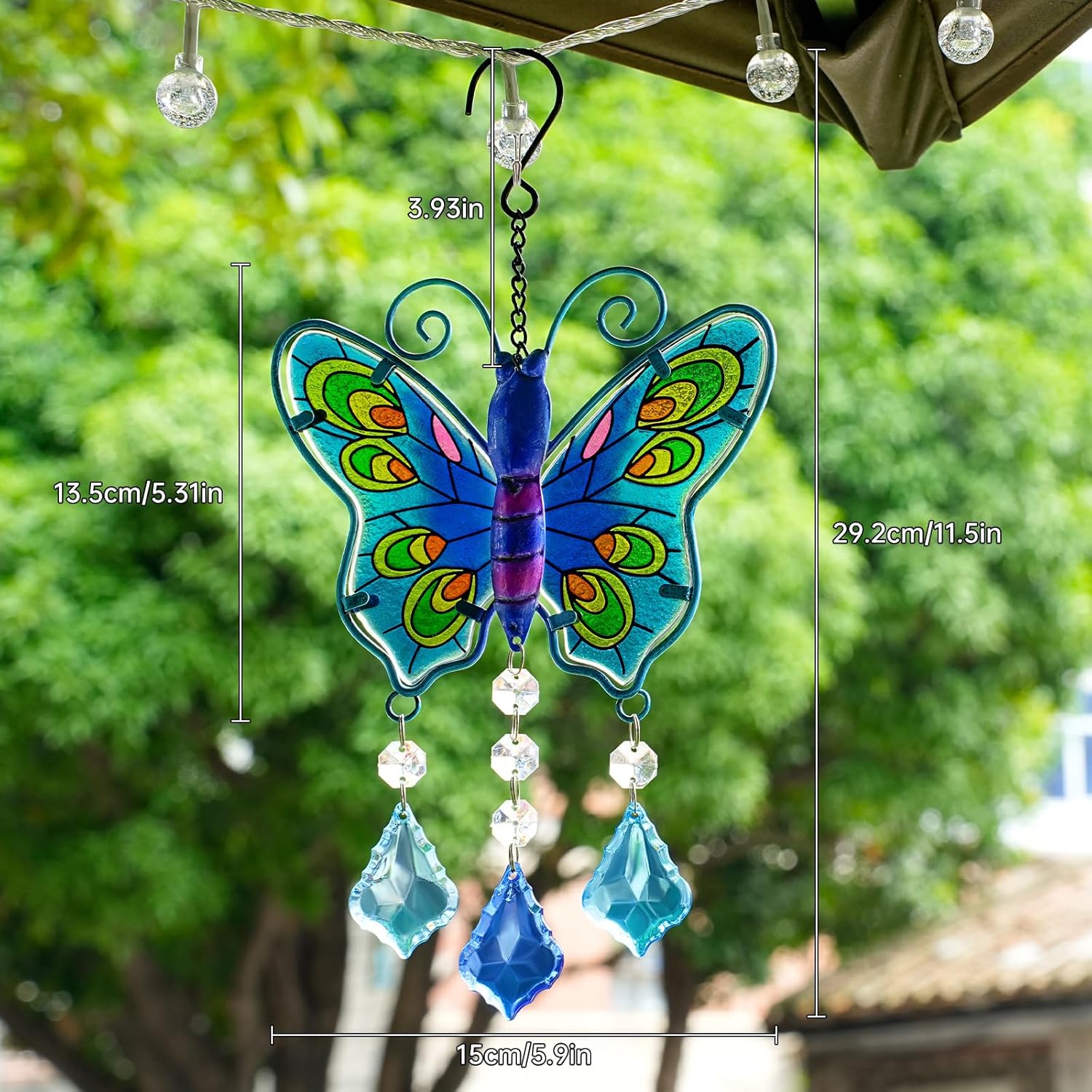 Butterfly Stained Glass Suncatcher with Chain Blue Decor