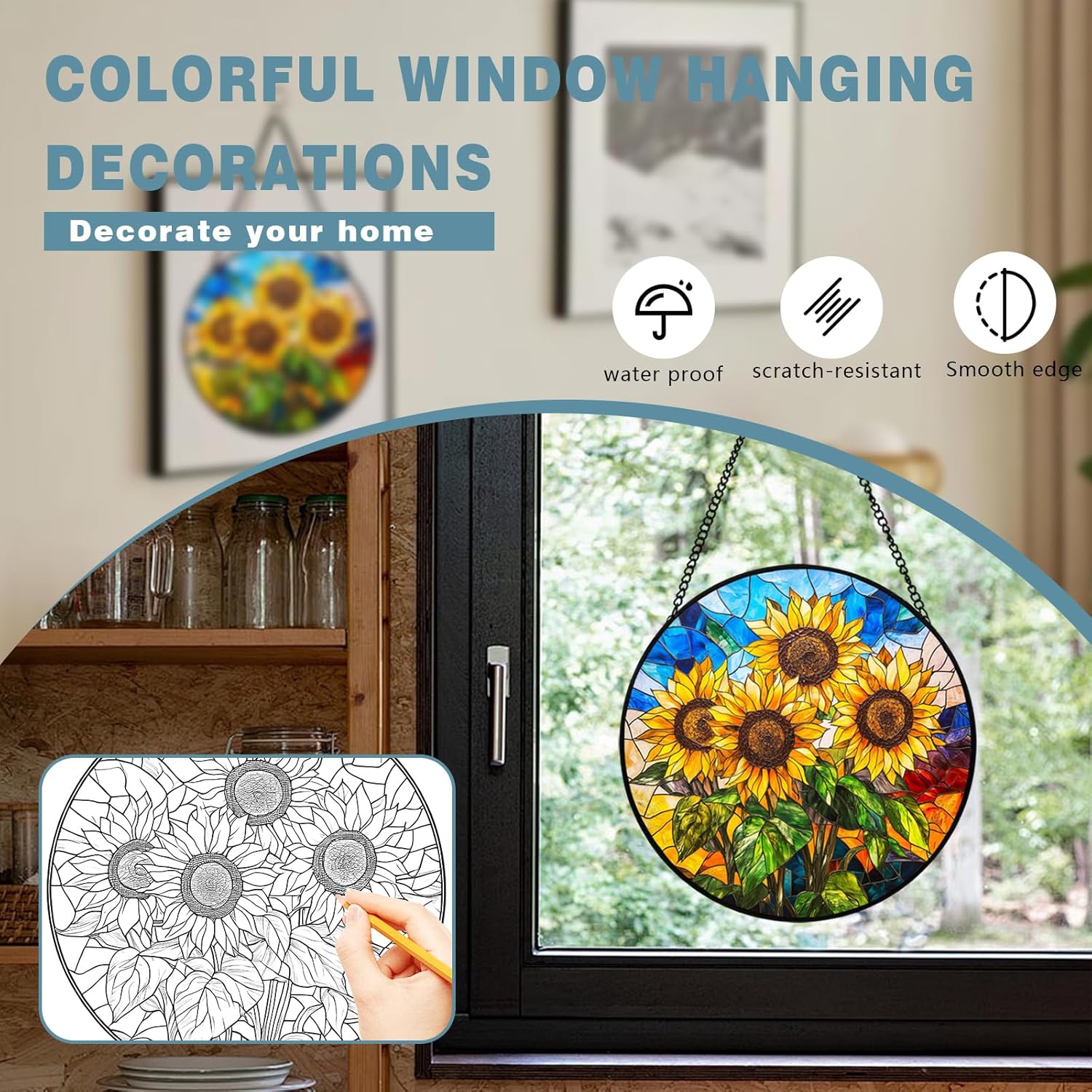 Sunflower Stained Glass Ornament 20cm Kitchen Decor for Home