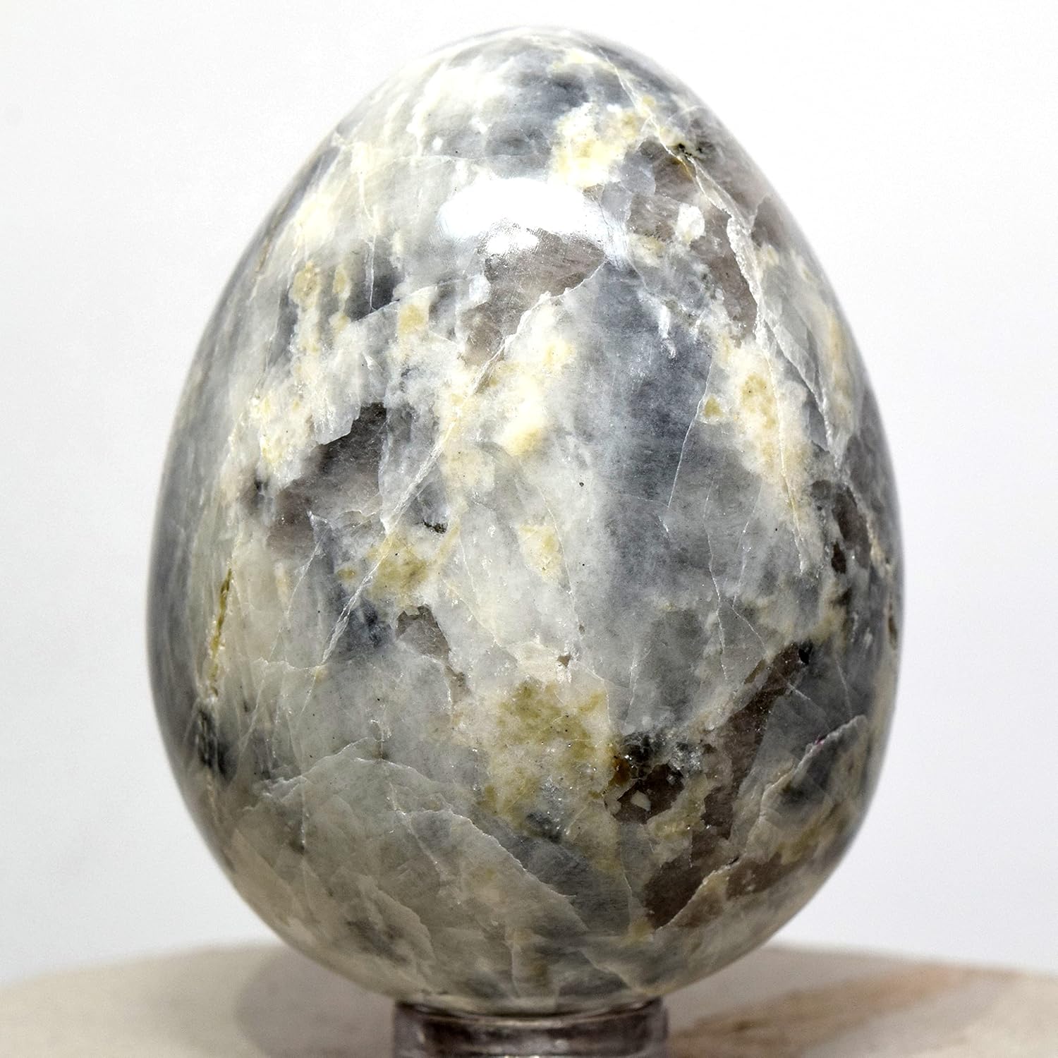 Black Moonstone Egg Indoor Fountain Stone with Stand