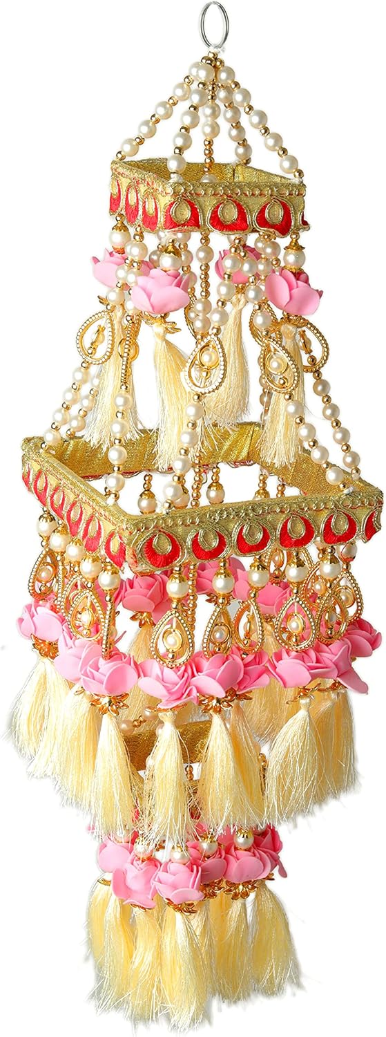 Square Hanging Jhoomar Pink Rose Decor for Home Wedding