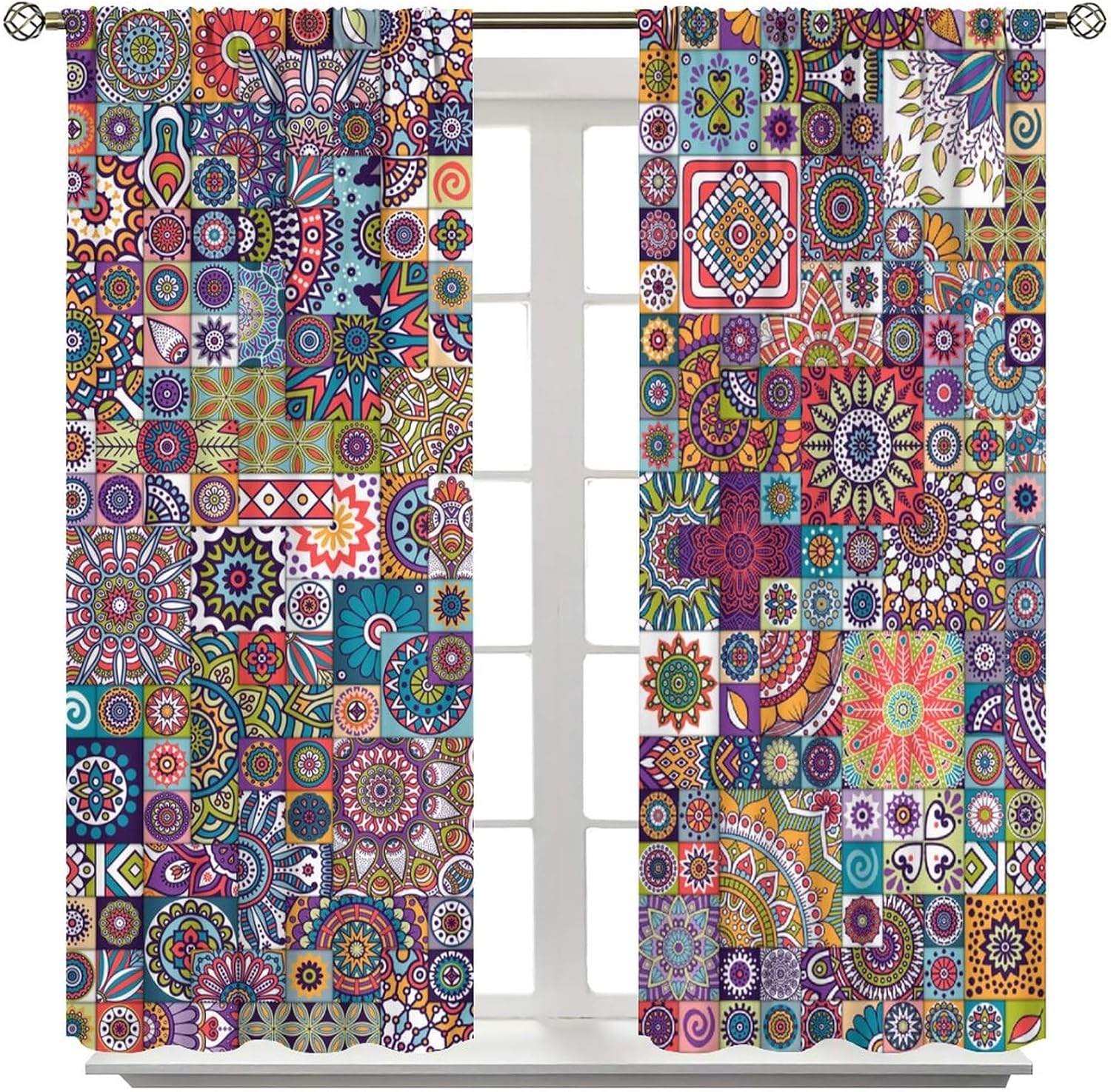 Focusbrite Boho Floral Blackout Curtains Set 2 Panels 42x45 Inches
