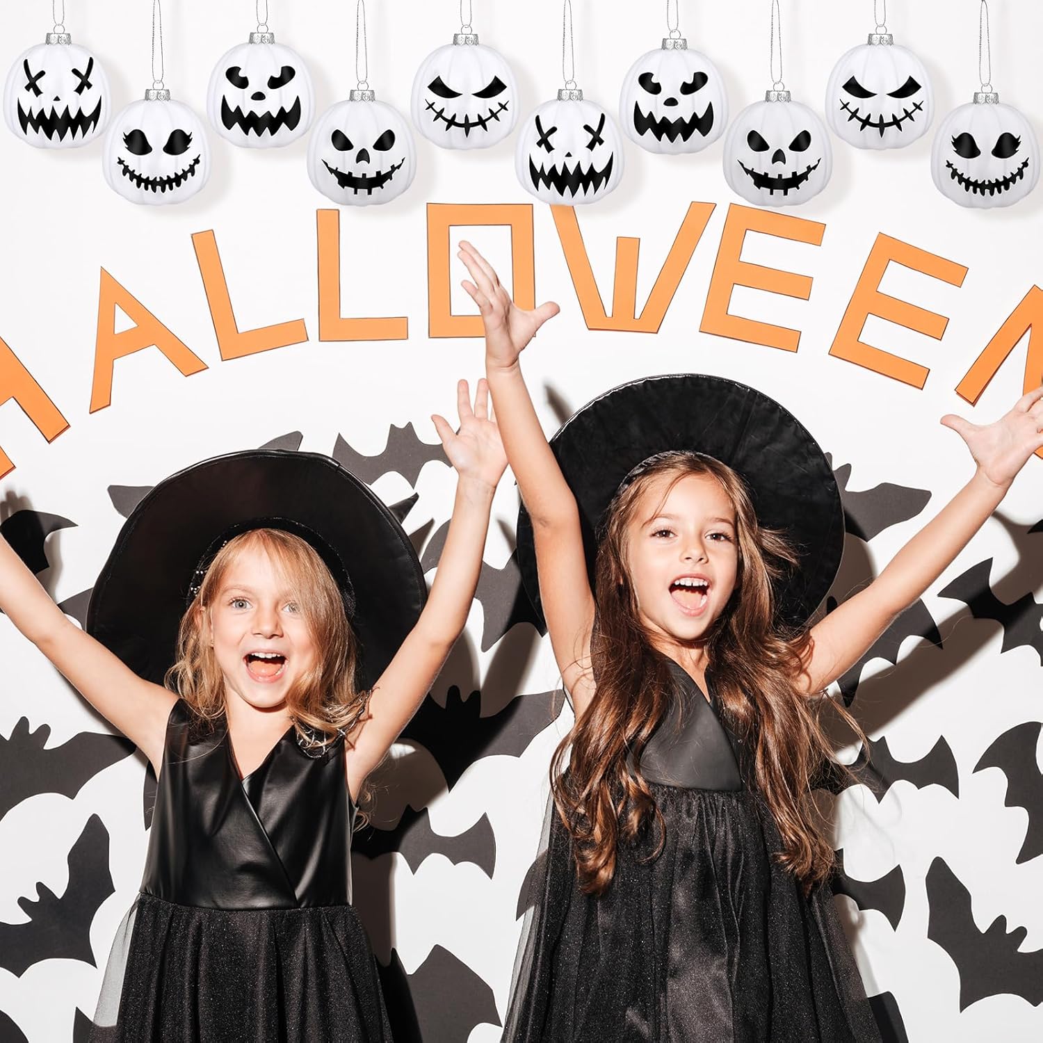 Liliful 12 Pcs Black and White Pumpkin Hanging Ornaments
