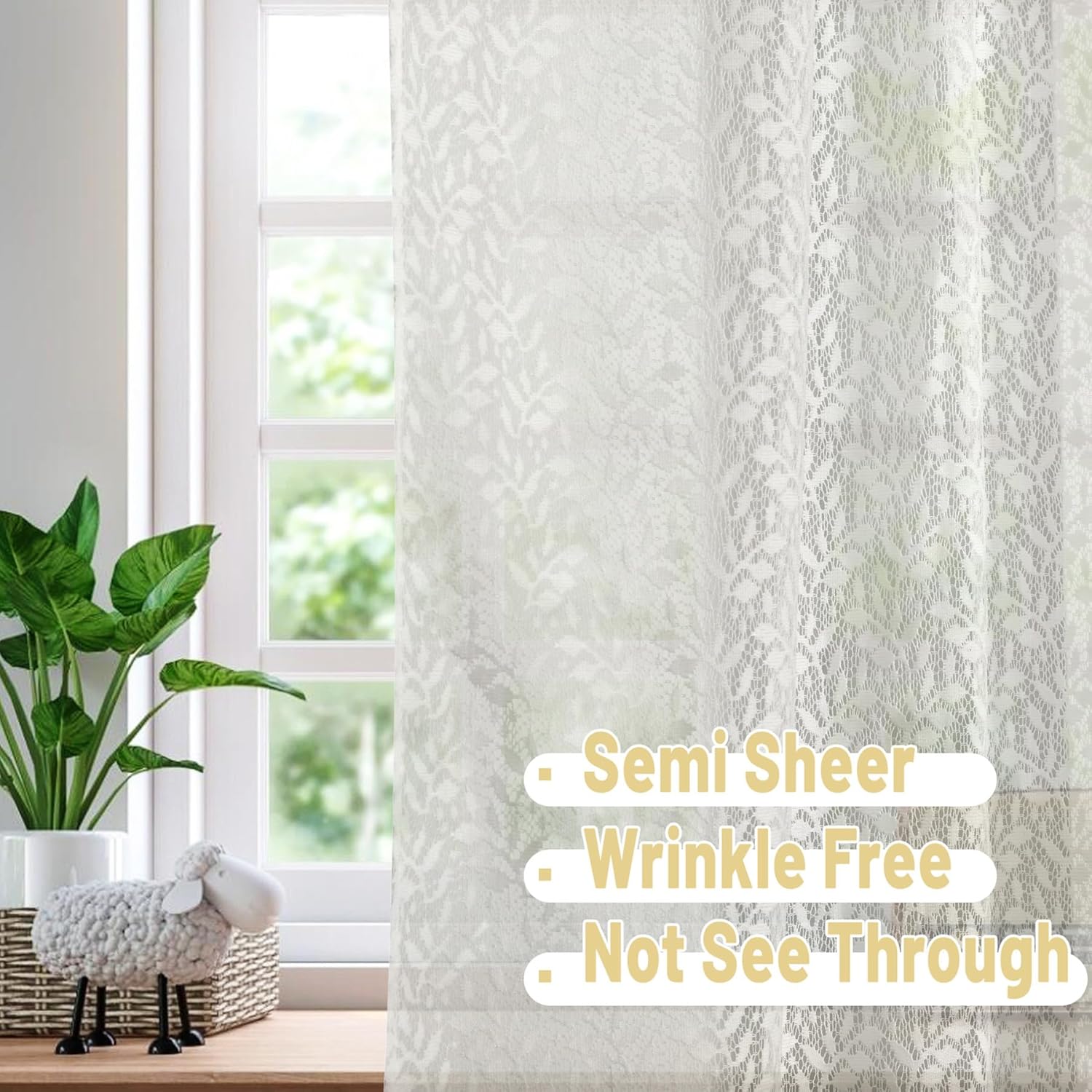 Lace French Door Curtain 72 Inch Long 2 Pack with Tieback
