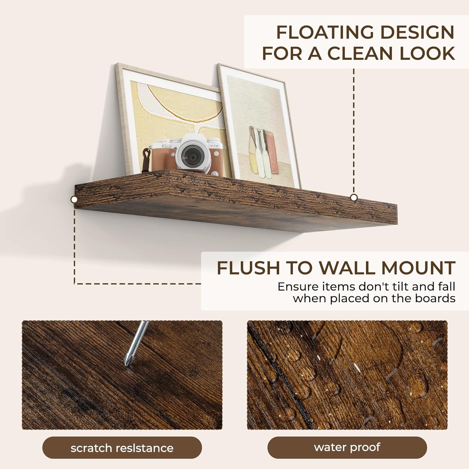 RICHFOCUS 315 Inch Floating Shelves 2 Pack Rustic Brown