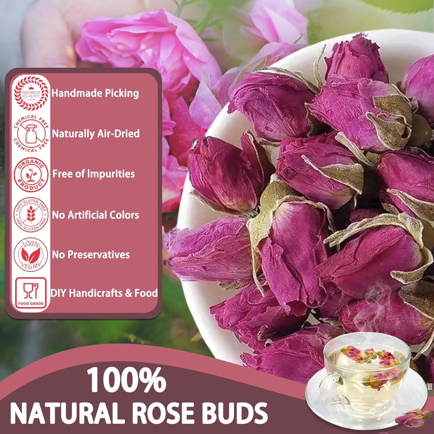 Premium Dried Rose Buds Edible for Tea Crafts and Baking