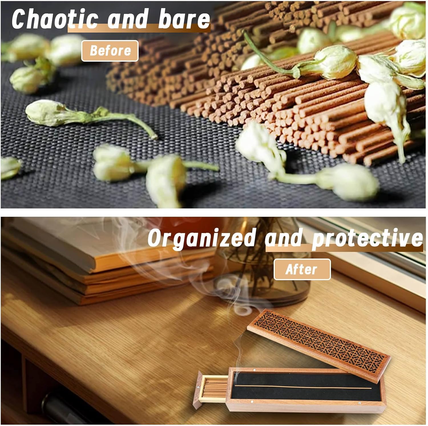 Incense Holder Burner with Ash Catcher and Storage Drawer