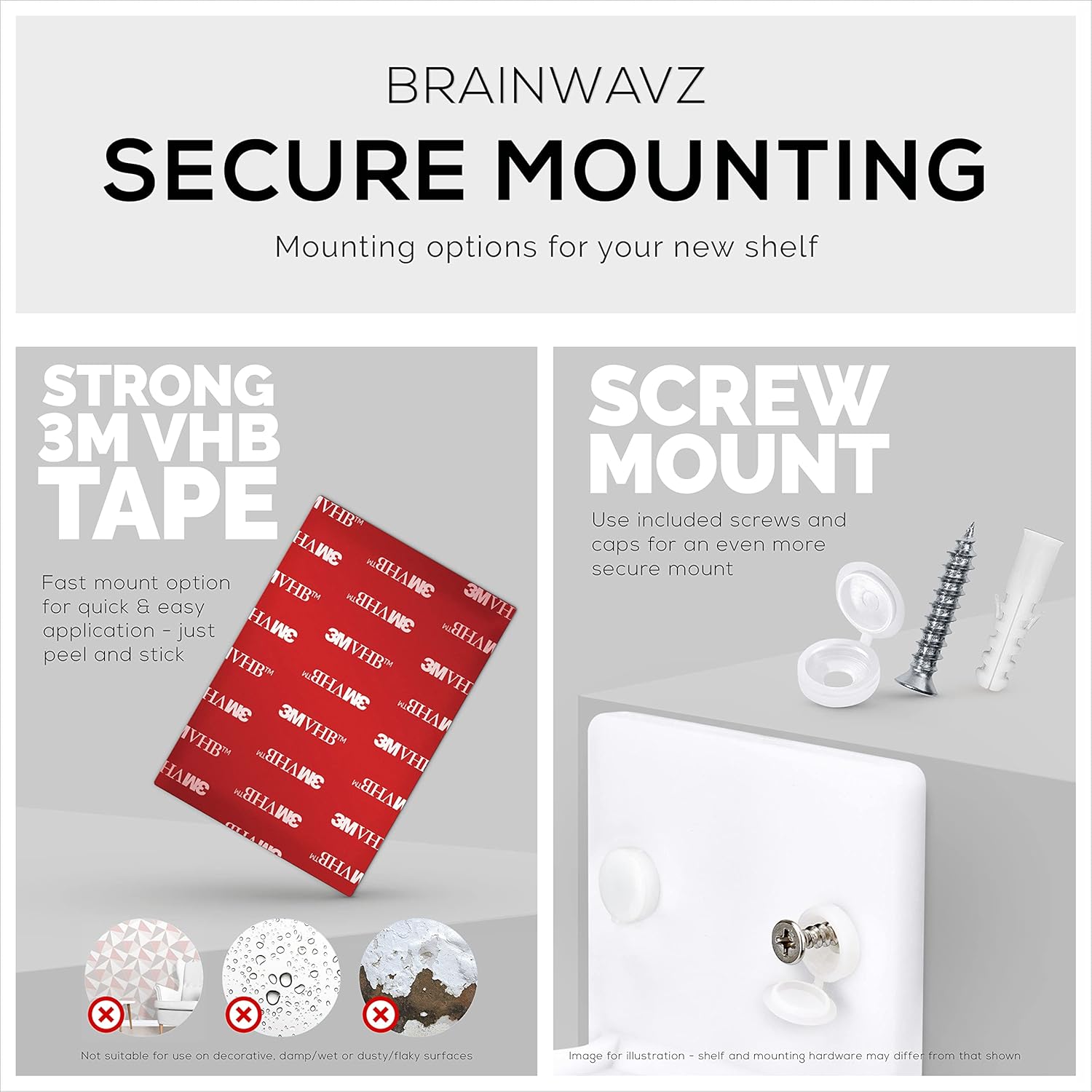 BRAINWAVZ 5 Inch Floating Shelf Wall Mount Holder