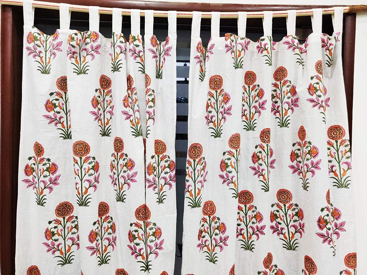 Block Print Floral Fabric Curtain Set of 2