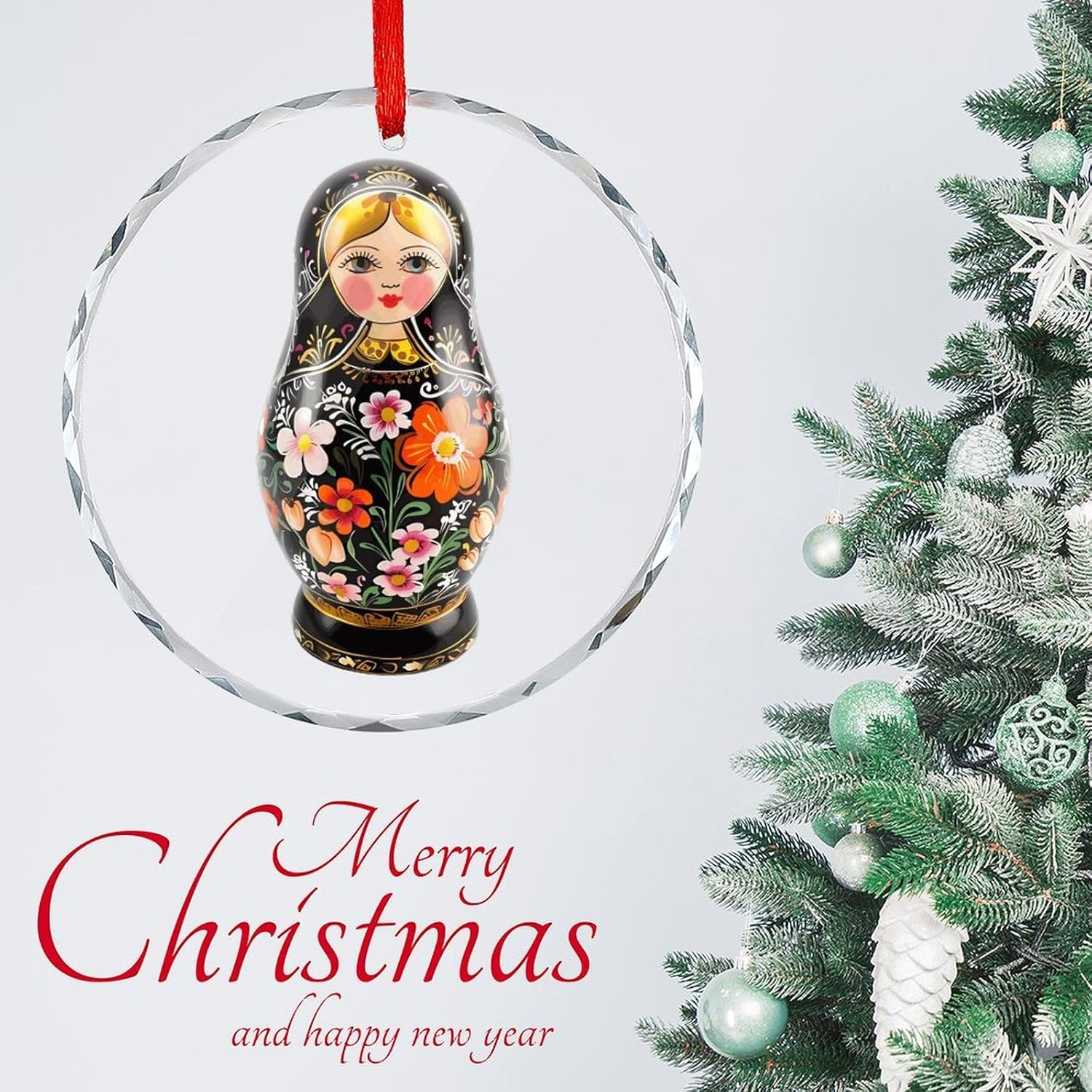 Russian Nesting Glass Christmas Hanging Ornaments