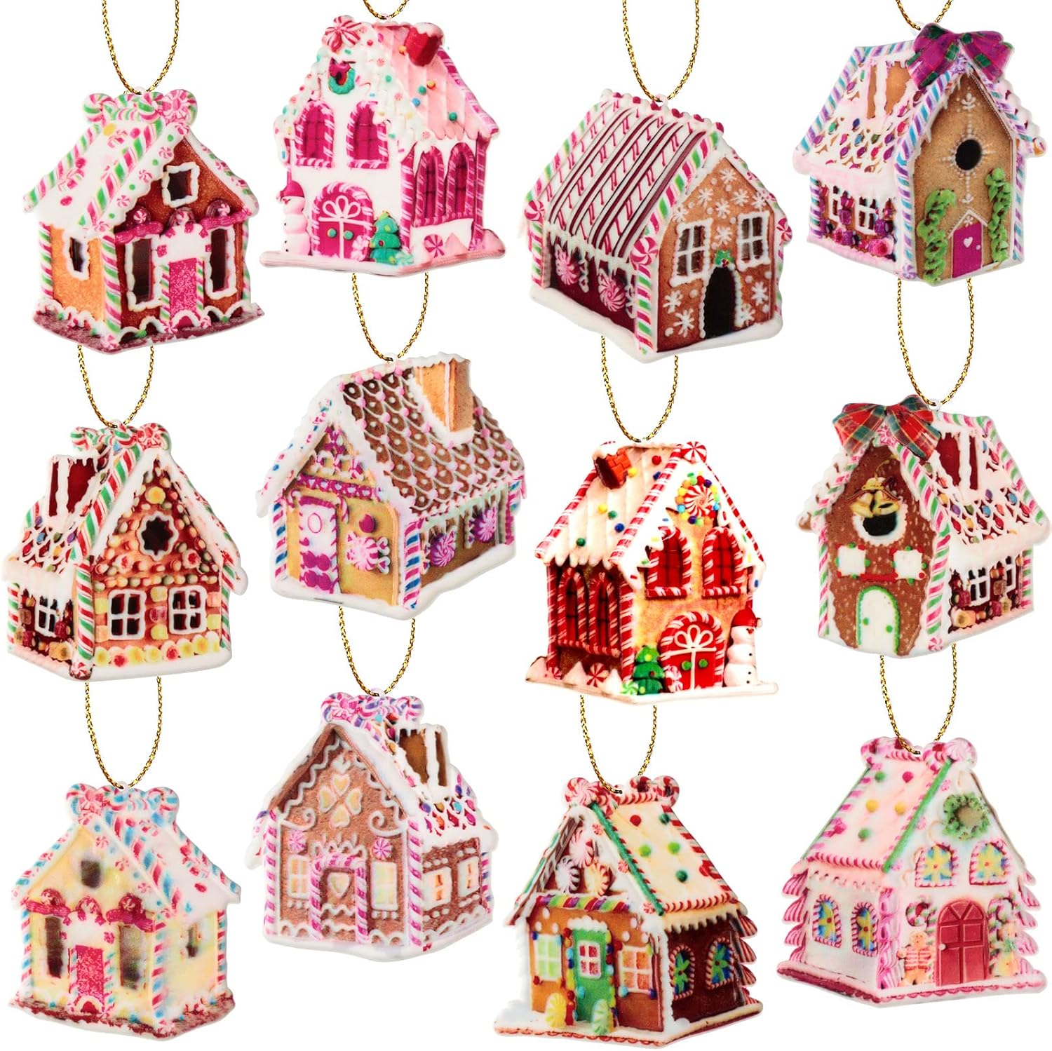 12 Pcs Christmas Candy Lollipop Ornaments with Gold Ribbon