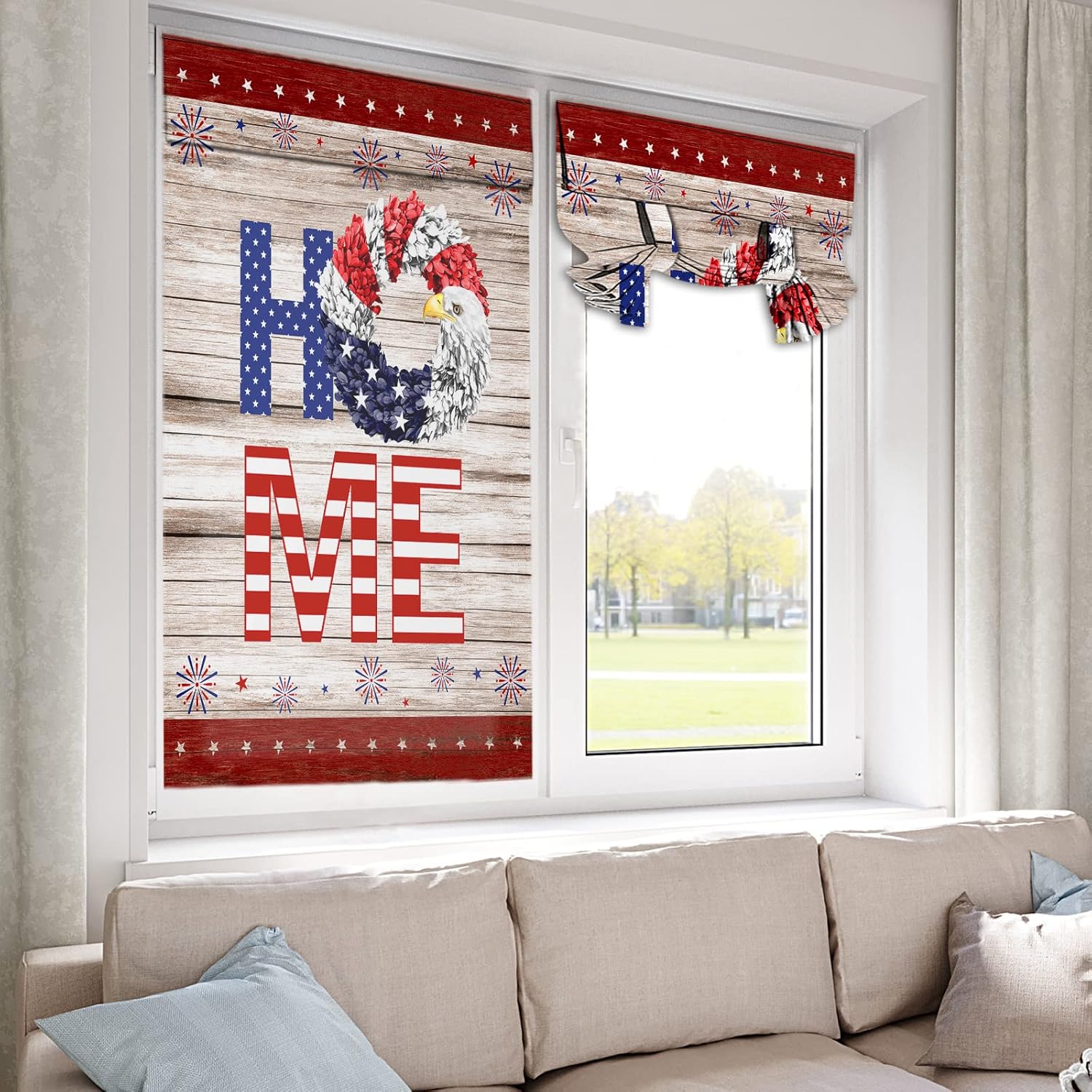 BEMIGO Door Curtains with July 4th Stars Firework Design