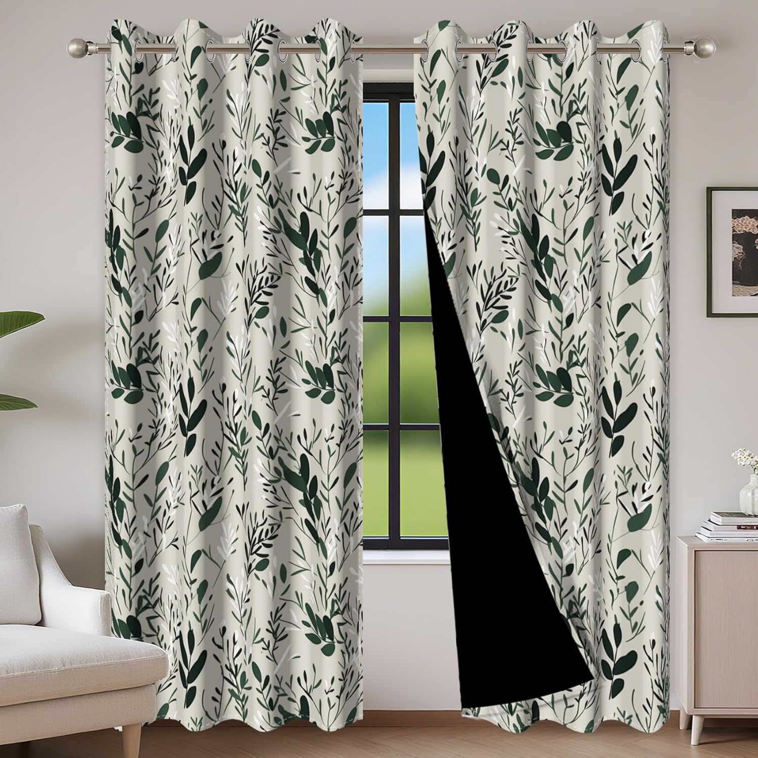 Baocicco Green Leaves Curtains 84 Inch Long 2 Panel Set