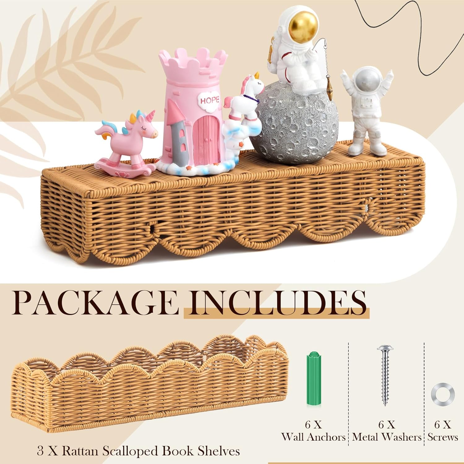 Pinkunn 3 Piece Floating Wall Bookshelf Natural Rattan