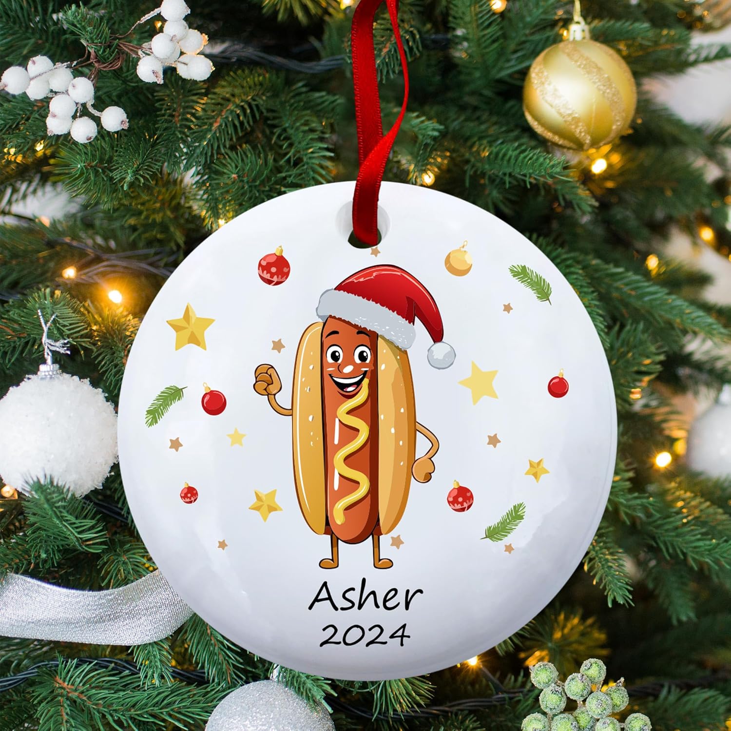 Personalized Hot Dog Ornament for Christmas Tree