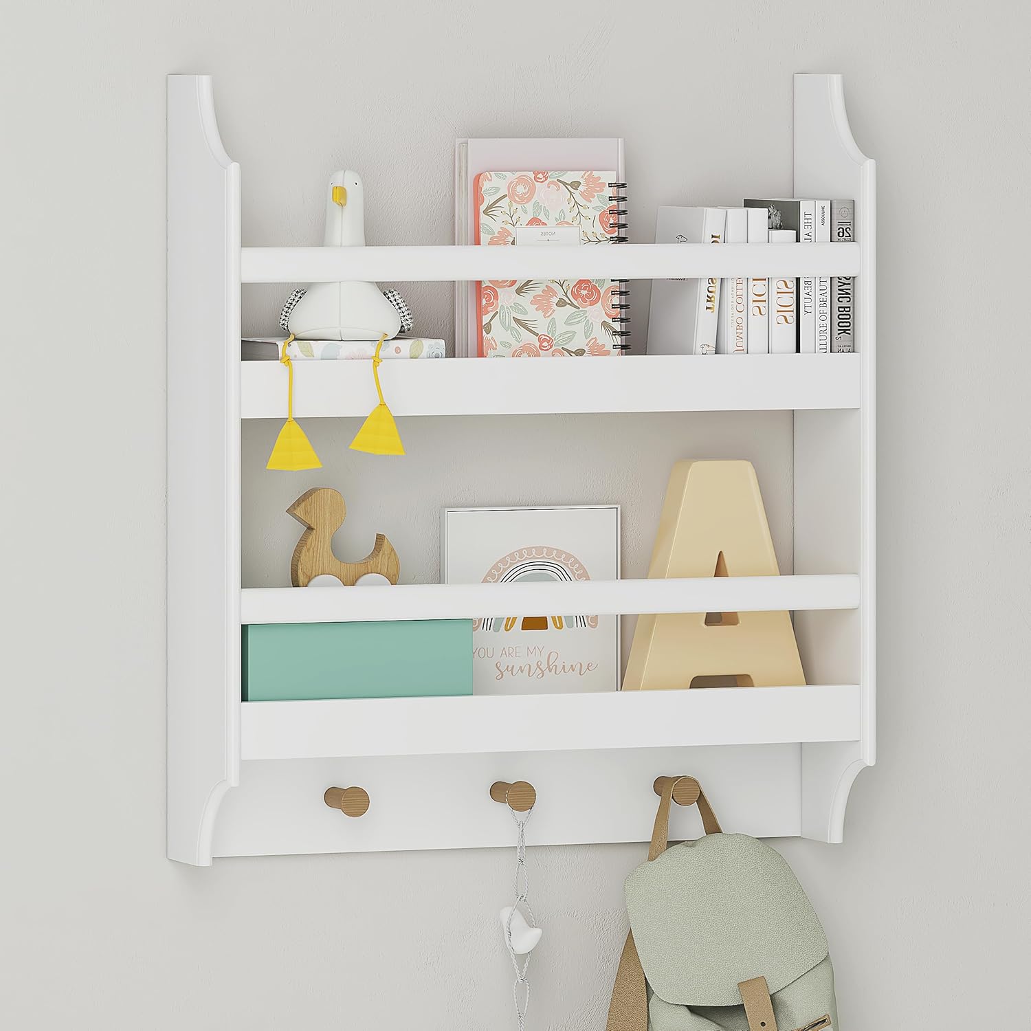 UTEX Floating Book Shelves with Hooks 2-Tier Wall Mounted Storage