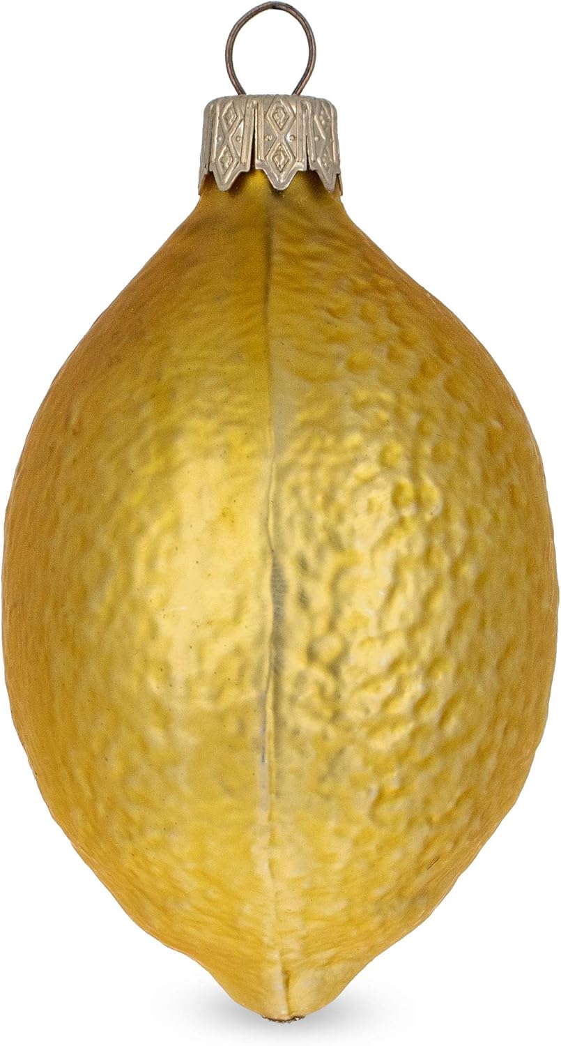 Lemon with Leaf Glass Christmas Ornament 37 Inches