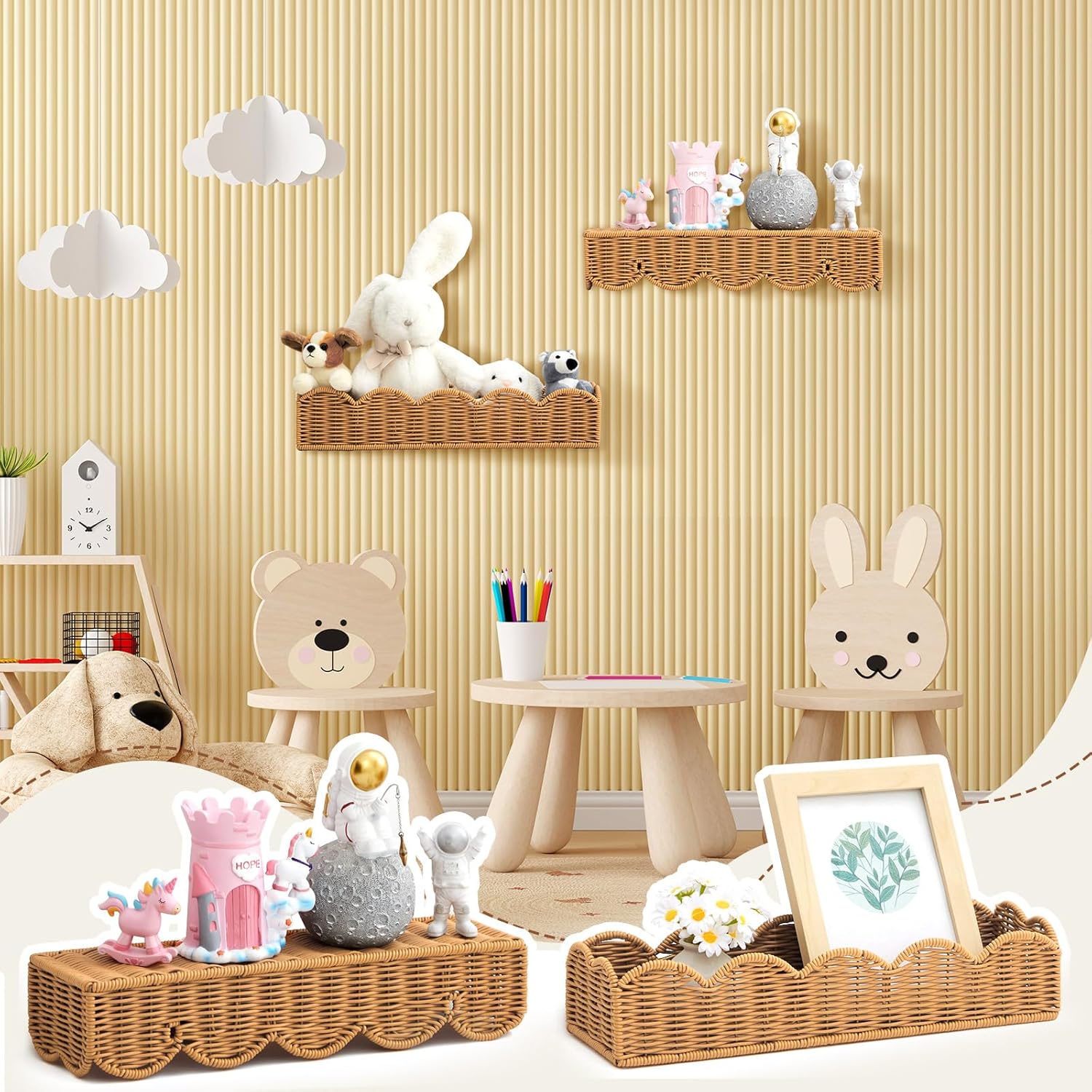 Pinkunn 3 Piece Floating Wall Bookshelf Natural Rattan
