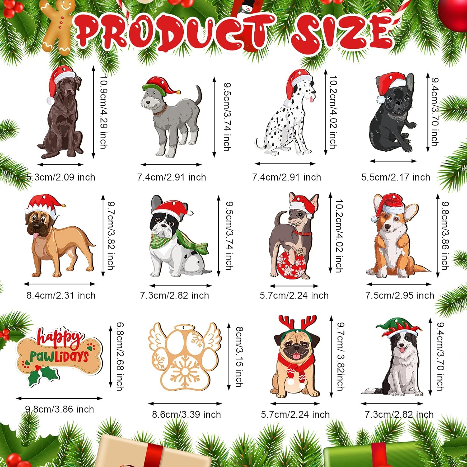 24 Pieces Wooden Dog Ornaments for Christmas Tree Decorations