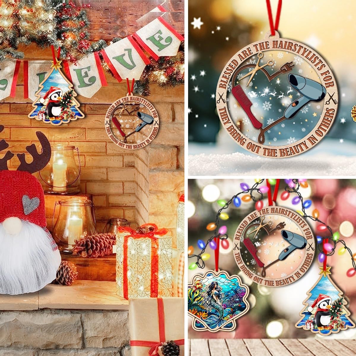 Hairdresser Christmas Ornament 2024 - Wood Acrylic Decor