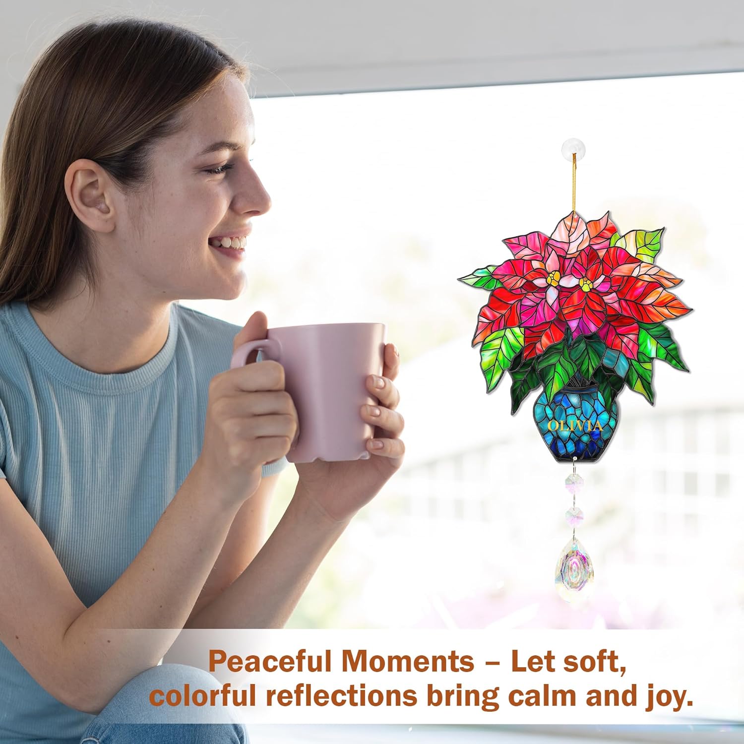 Poinsettia Flower Suncatcher - Birth Flower Gift for Women Mom Grandma