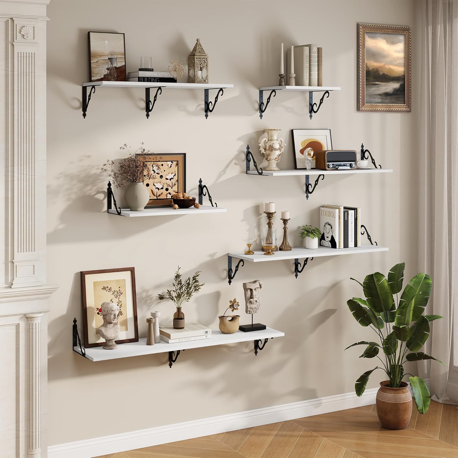 RICHFOCUS 12 Inch Deep Floating Shelves Set of 2 White Wood Wall Shelves