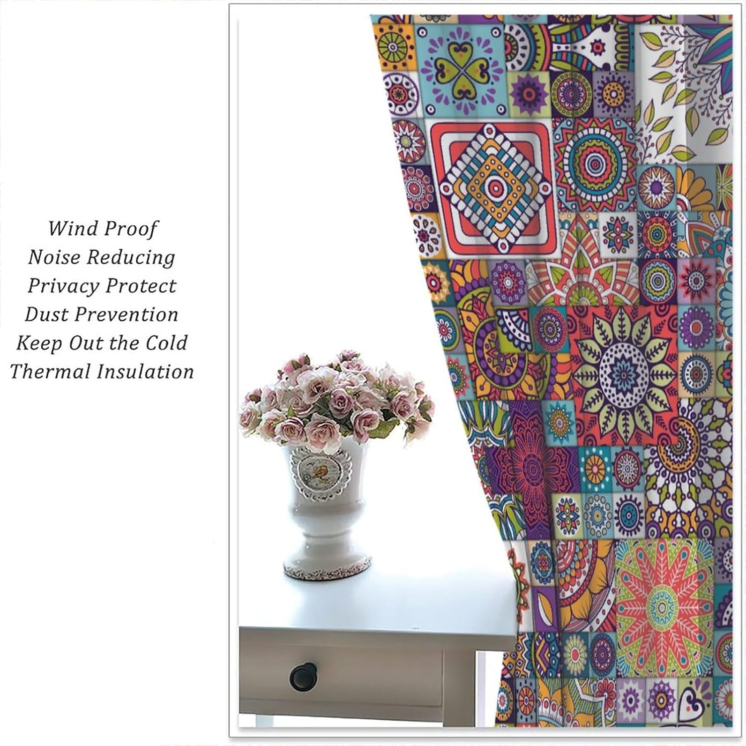 Focusbrite Boho Floral Blackout Curtains Set 2 Panels 42x45 Inches