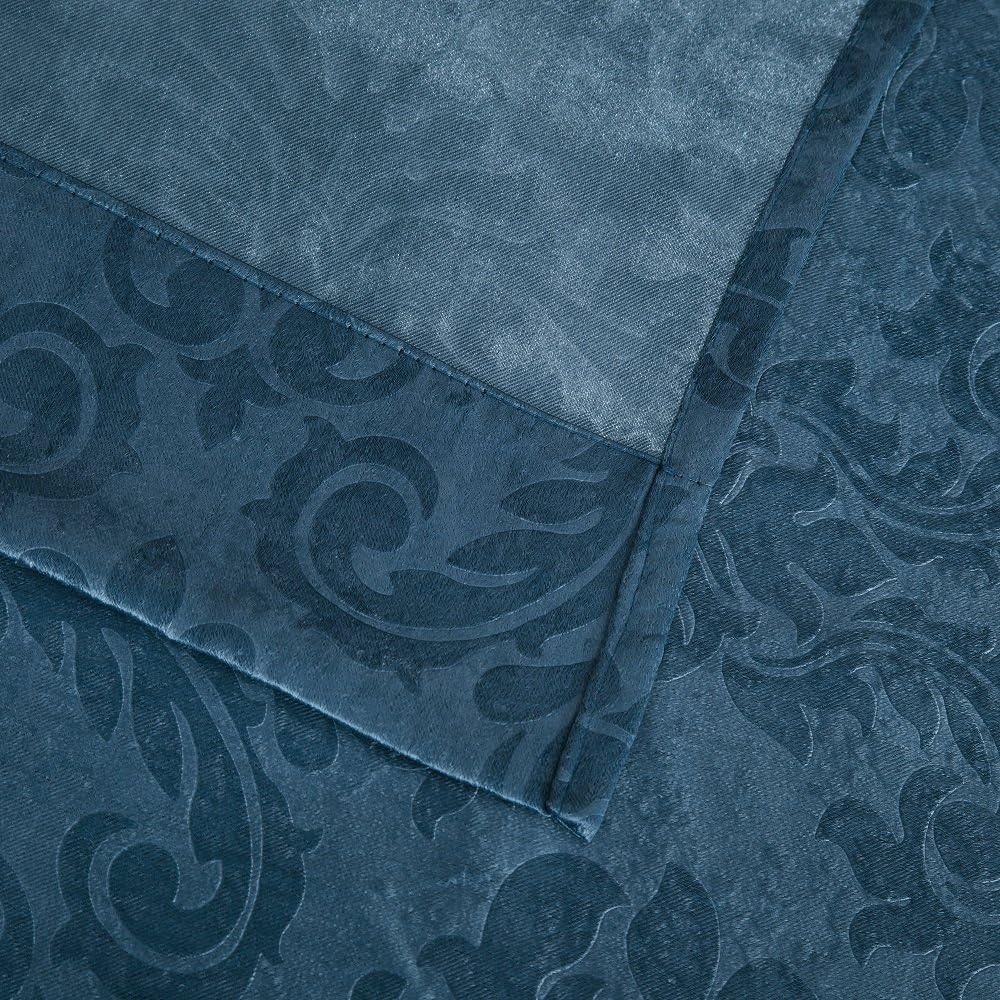 Blue Teal Embossed Wall to Wall Room Divider Curtains with Tie-Backs
