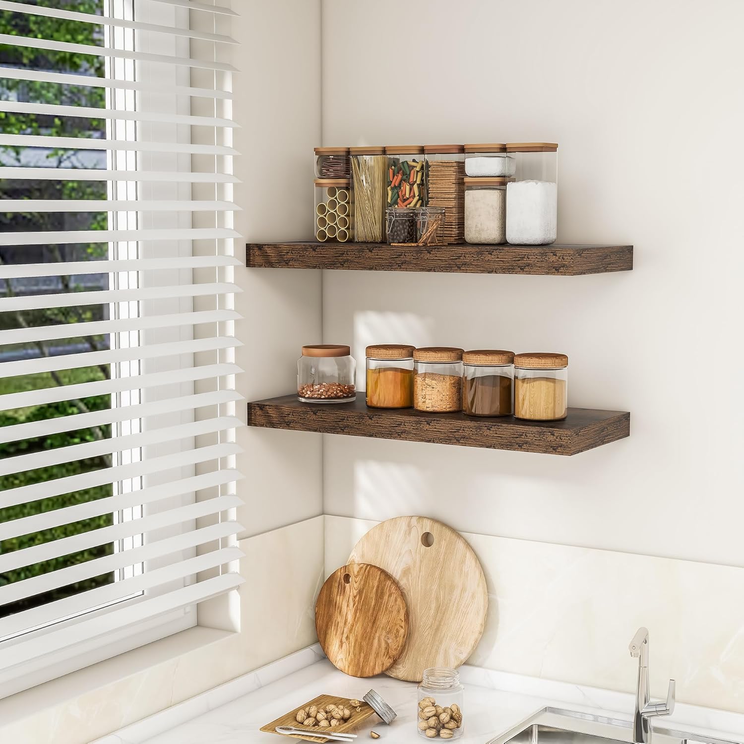 RICHFOCUS 315 Inch Floating Shelves 2 Pack Rustic Brown