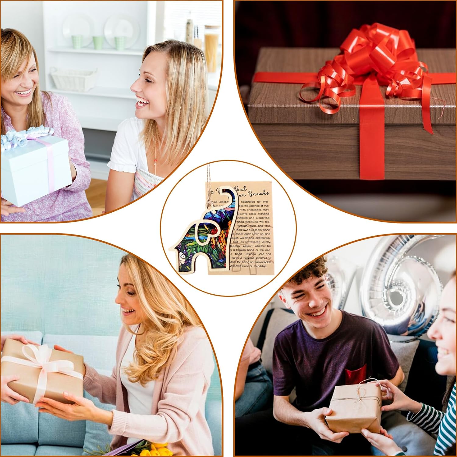 Wooden Elephant Ornament with Story Card Gift