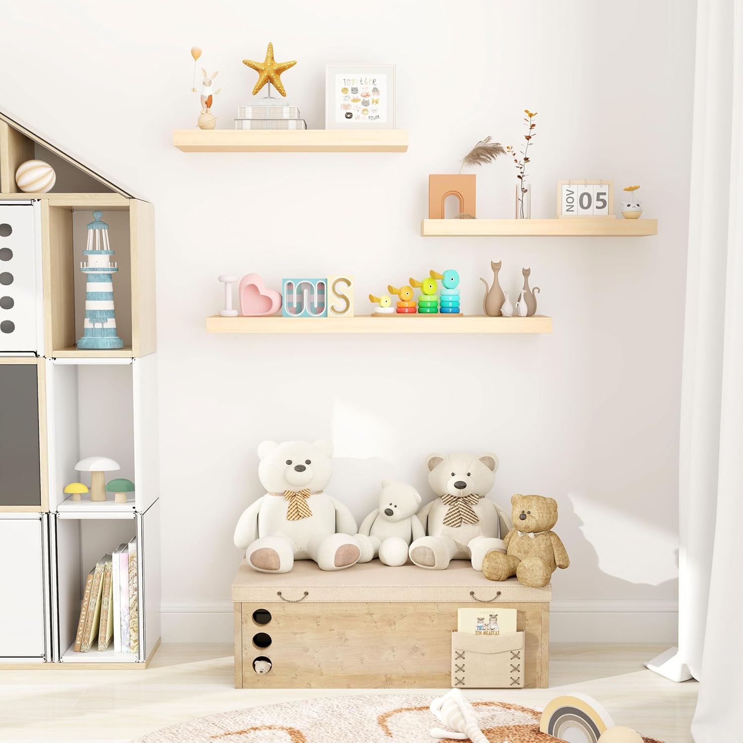Marsmiles 48 Inch Natural Wood Floating Shelf Set