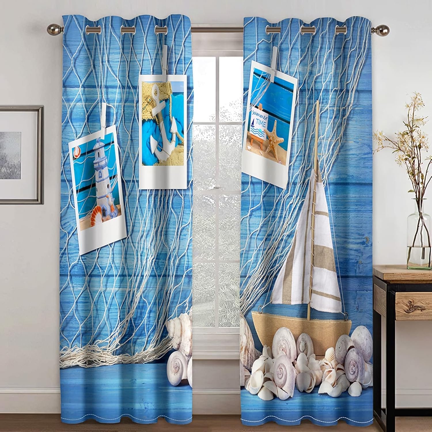 Blue Grommet Curtains 84 Wx84 H Set of 2