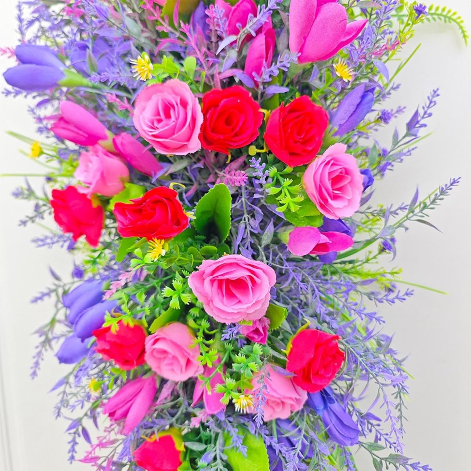 256 Inch Artificial Teardrop Spring Wreath with Flowers and Foliage