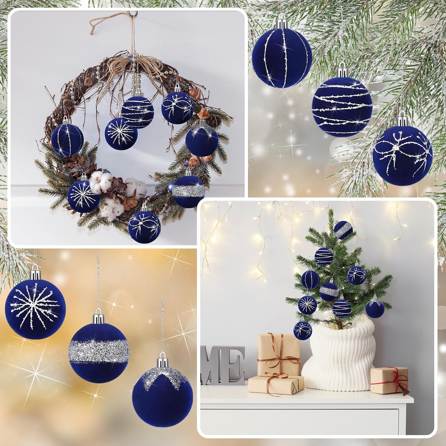 Namalu 24 Pcs Velvet Glitter Christmas Balls Set