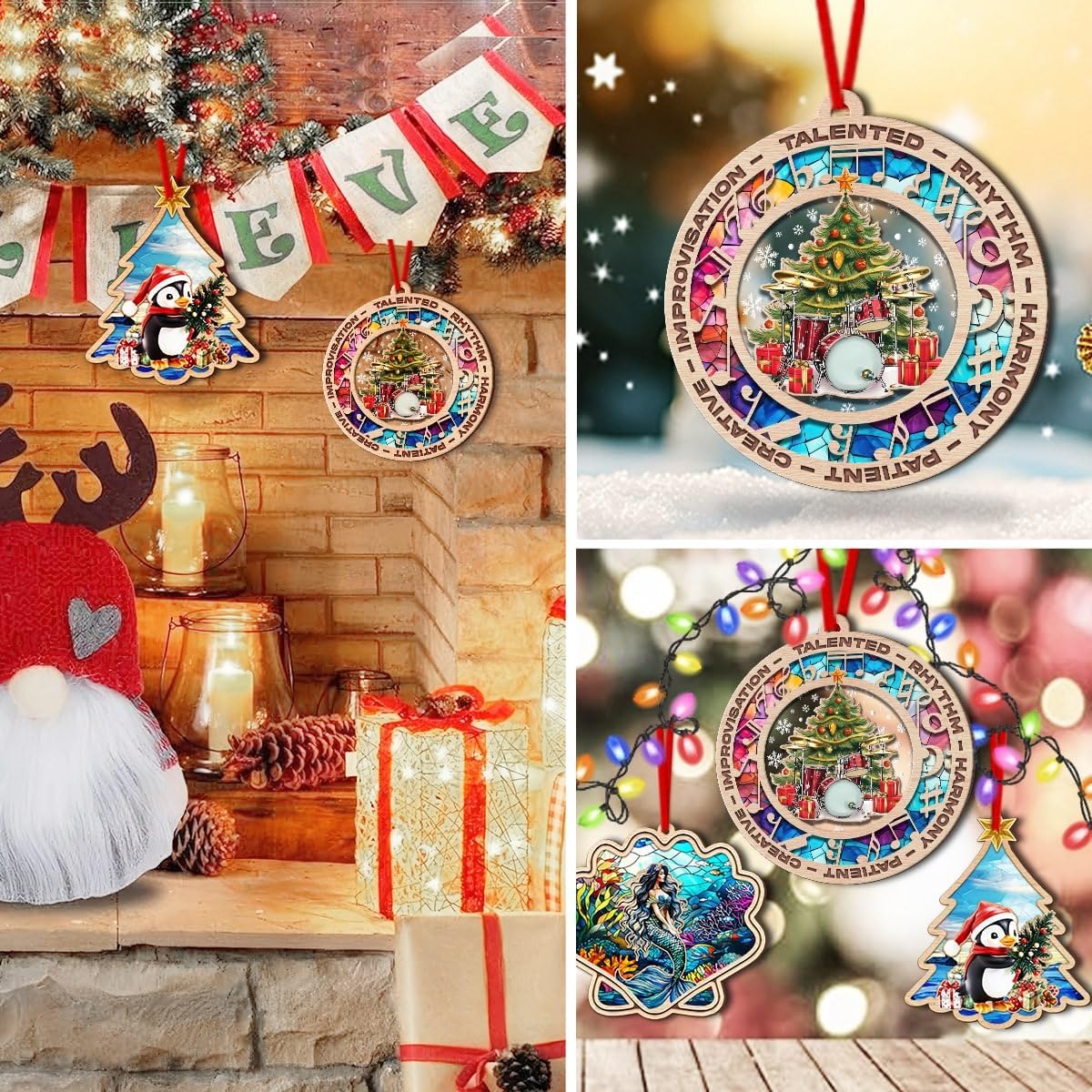 Drum Suncatcher Christmas Tree Decor for Drummers