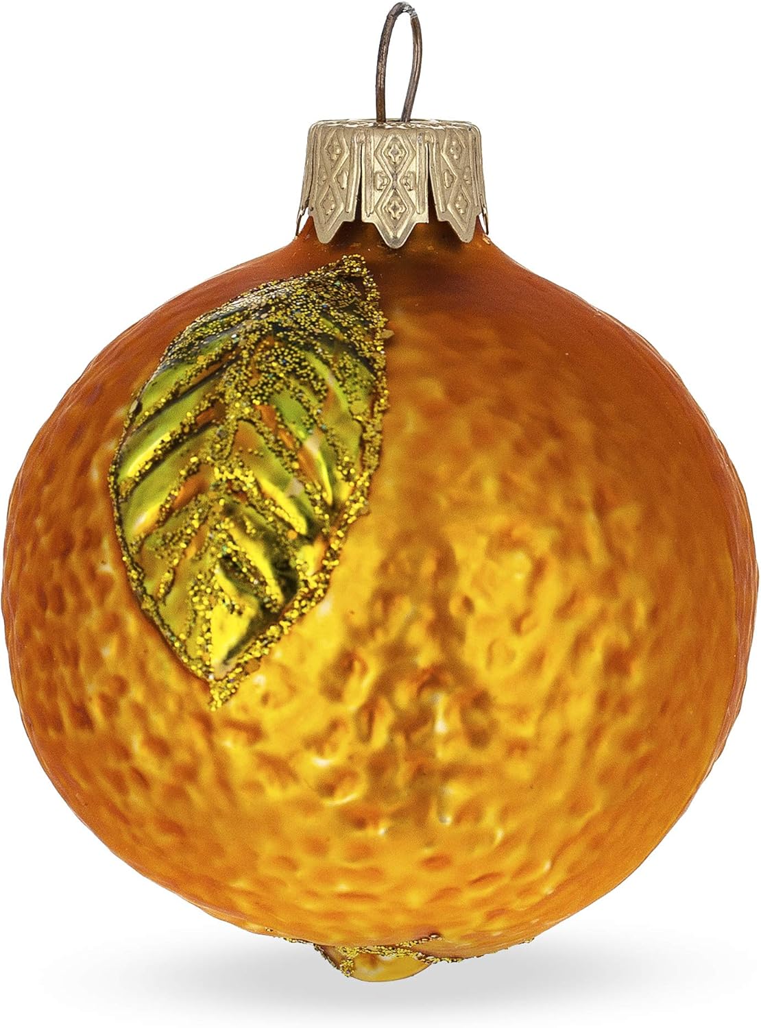 Orange Shiny Leaf Glass Christmas Ornament 3 Inches