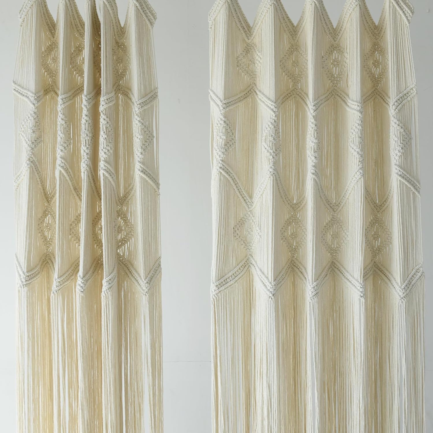 IOWER Macrame Curtains 2 Panels 50x75 3mm Cotton Boho Decor