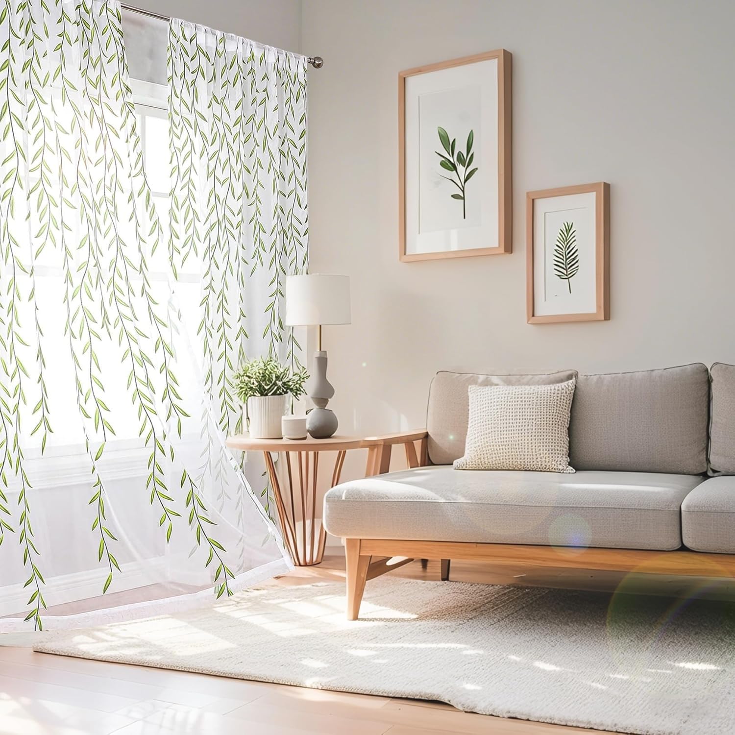 BROSHAN Green Pattern Sheer Curtains 2 Panels 78 Inches