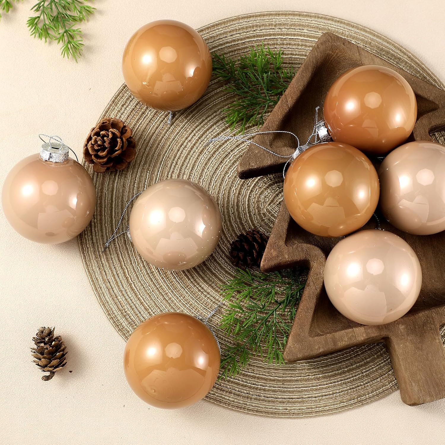 16 Pcs Brown Christmas Glass Balls Hanging Ornaments Set
