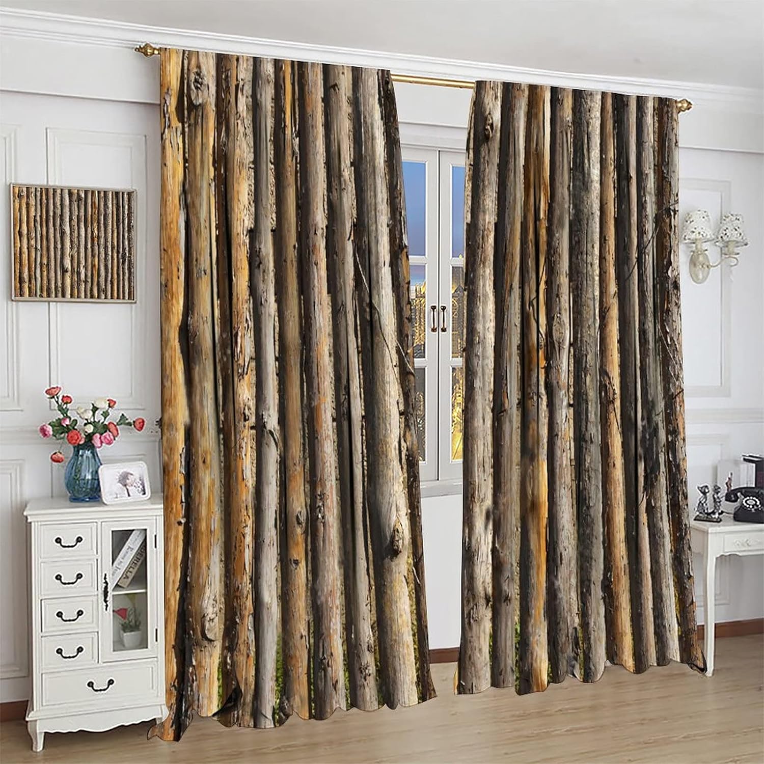 Rustic Wooden Barn Door Curtains - Room Darkening 42x63 Inch Panels