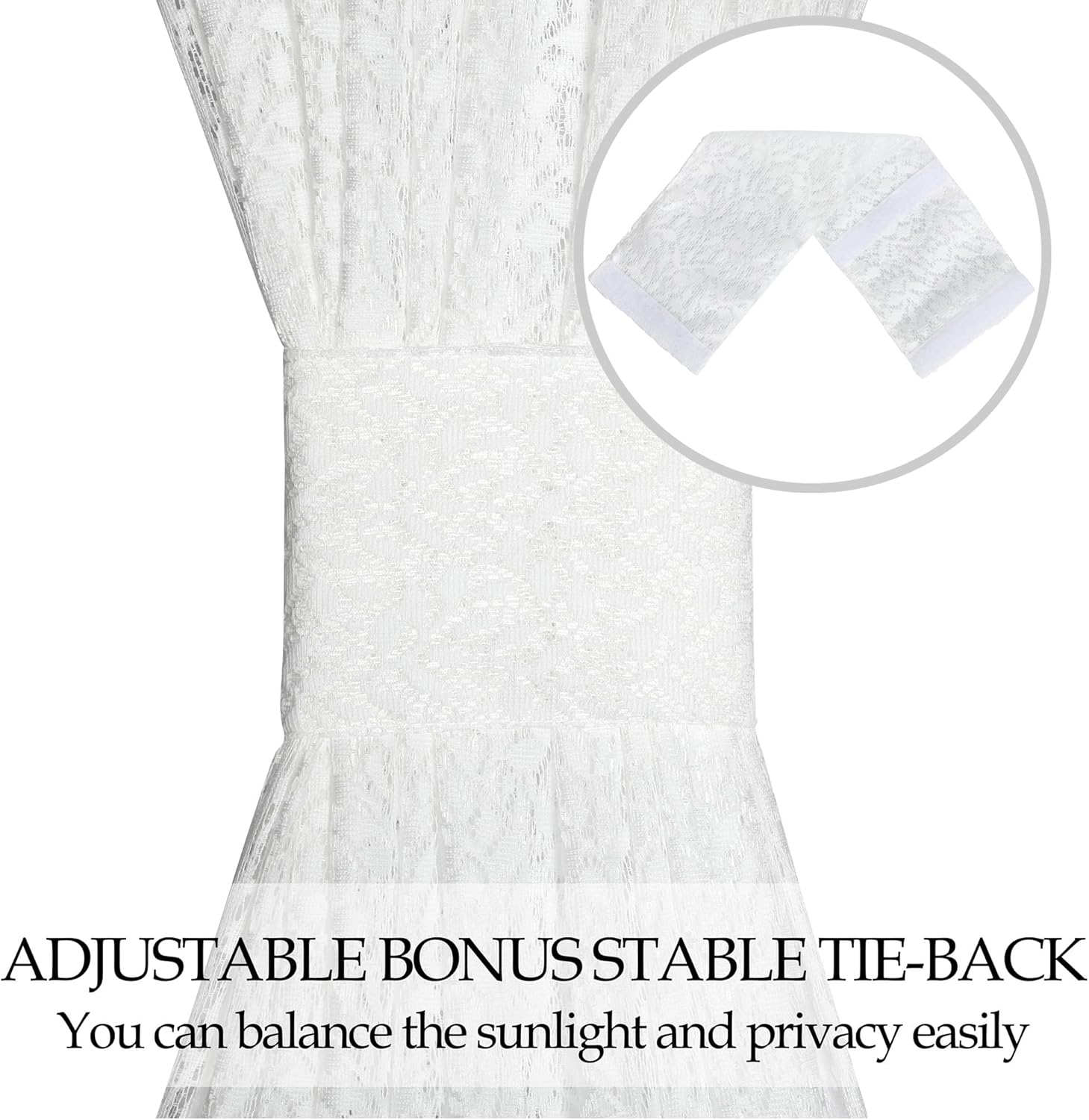 Lace French Door Curtain 72 Inch Long 2 Pack with Tieback